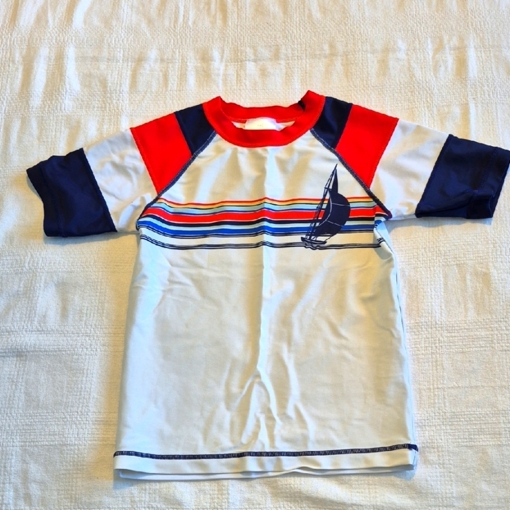 Hanna Andersson girls or boys size 130 or 8 short sleeve swim rash guard GUC